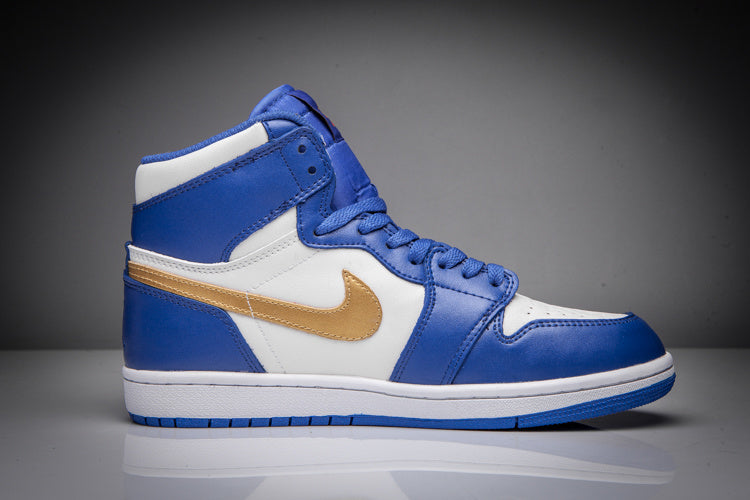 Air Jordan 1 High Blue White Gold Sneakers