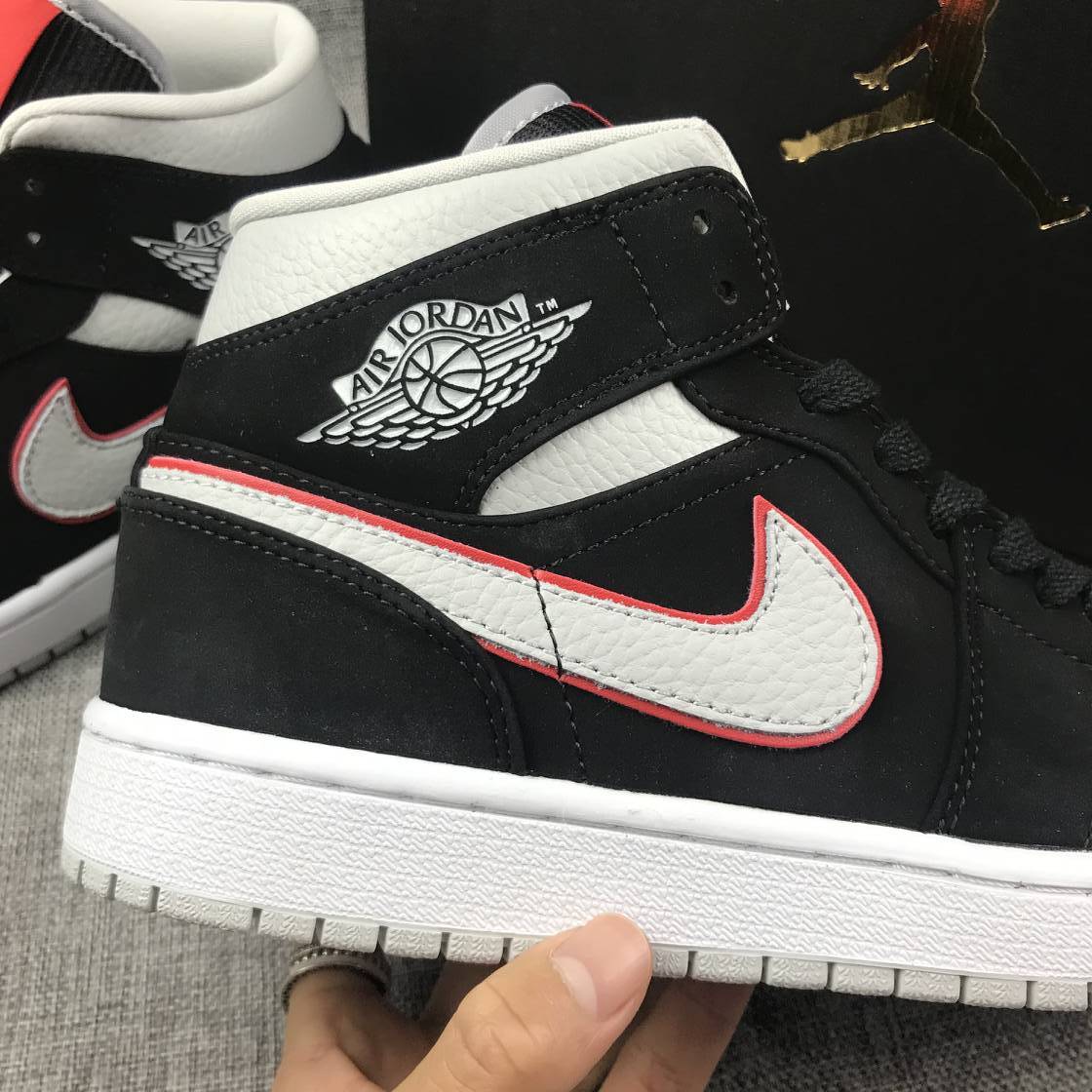 Air Jordan 1 Mid Black, White & Red Sneakers 554724-060