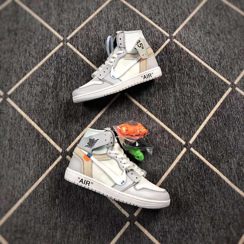 Jordan 1 High Off-White Style White Grey Sneakers