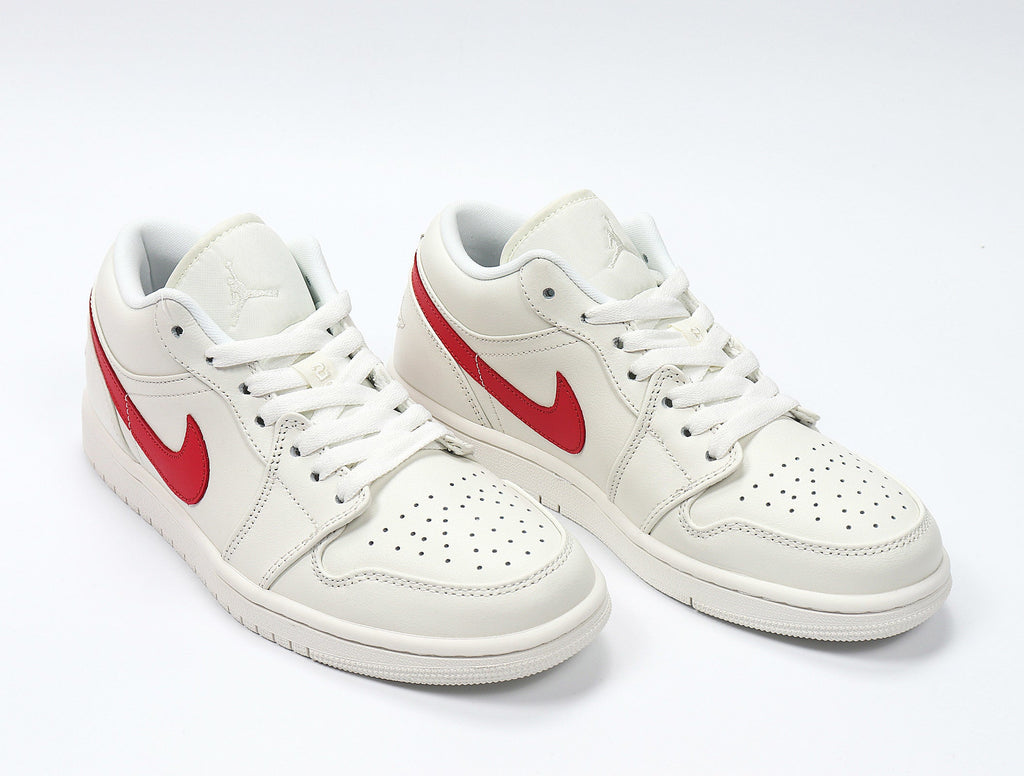 Jordan 1 Low Sneakers, Sail and Red, AO9944-161