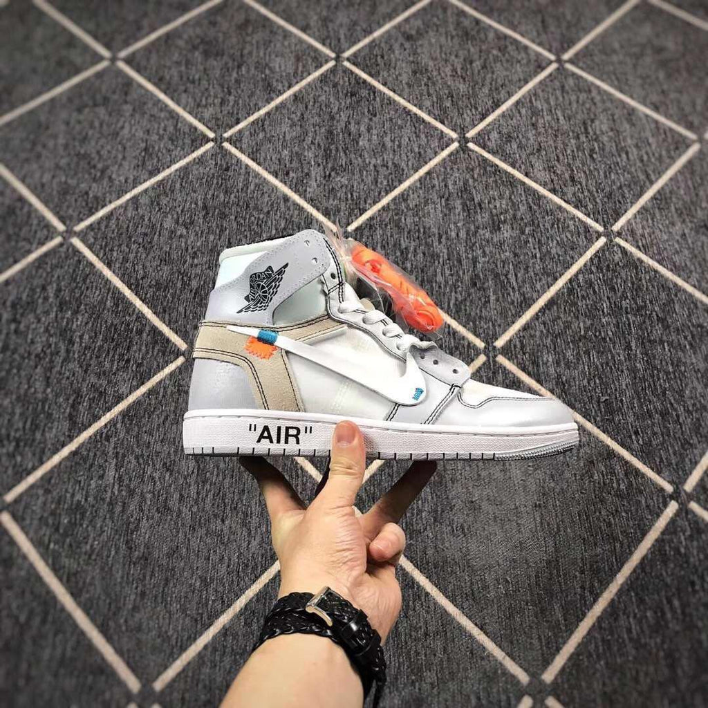 Jordan 1 High Off-White Style White Grey Sneakers