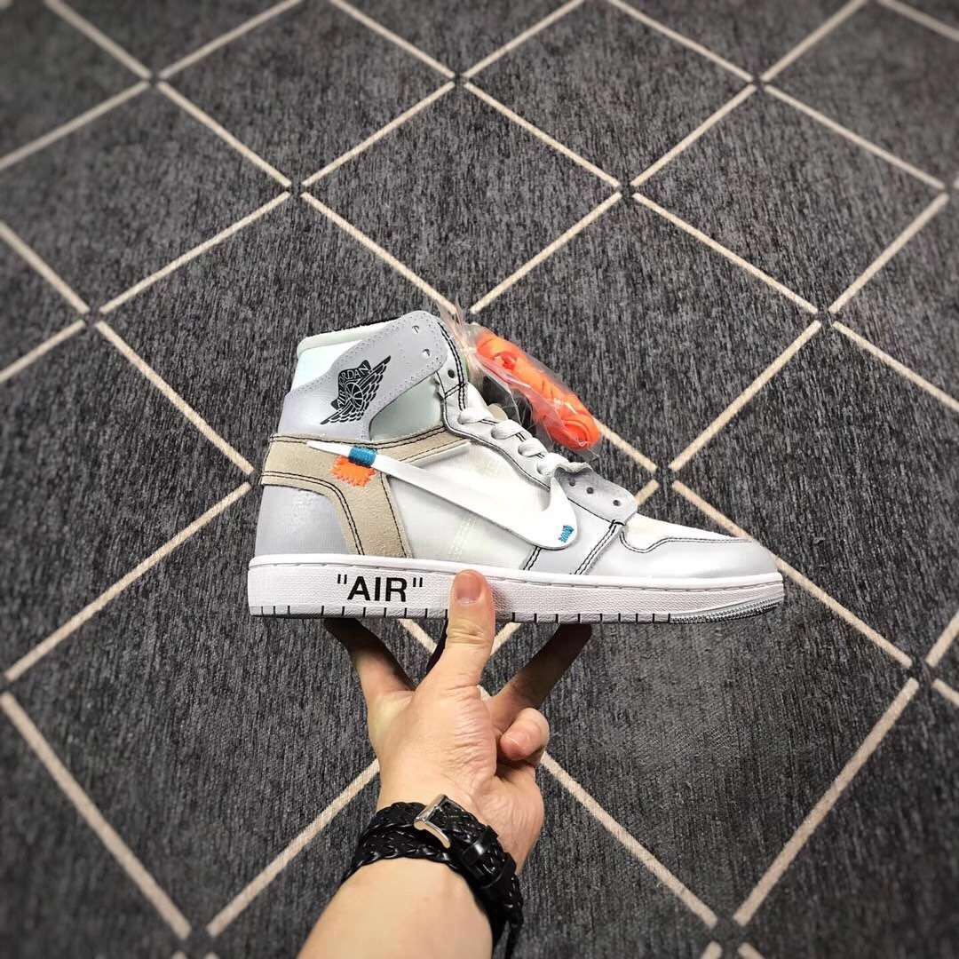 Jordan 1 High Off-White Style White Grey Sneakers