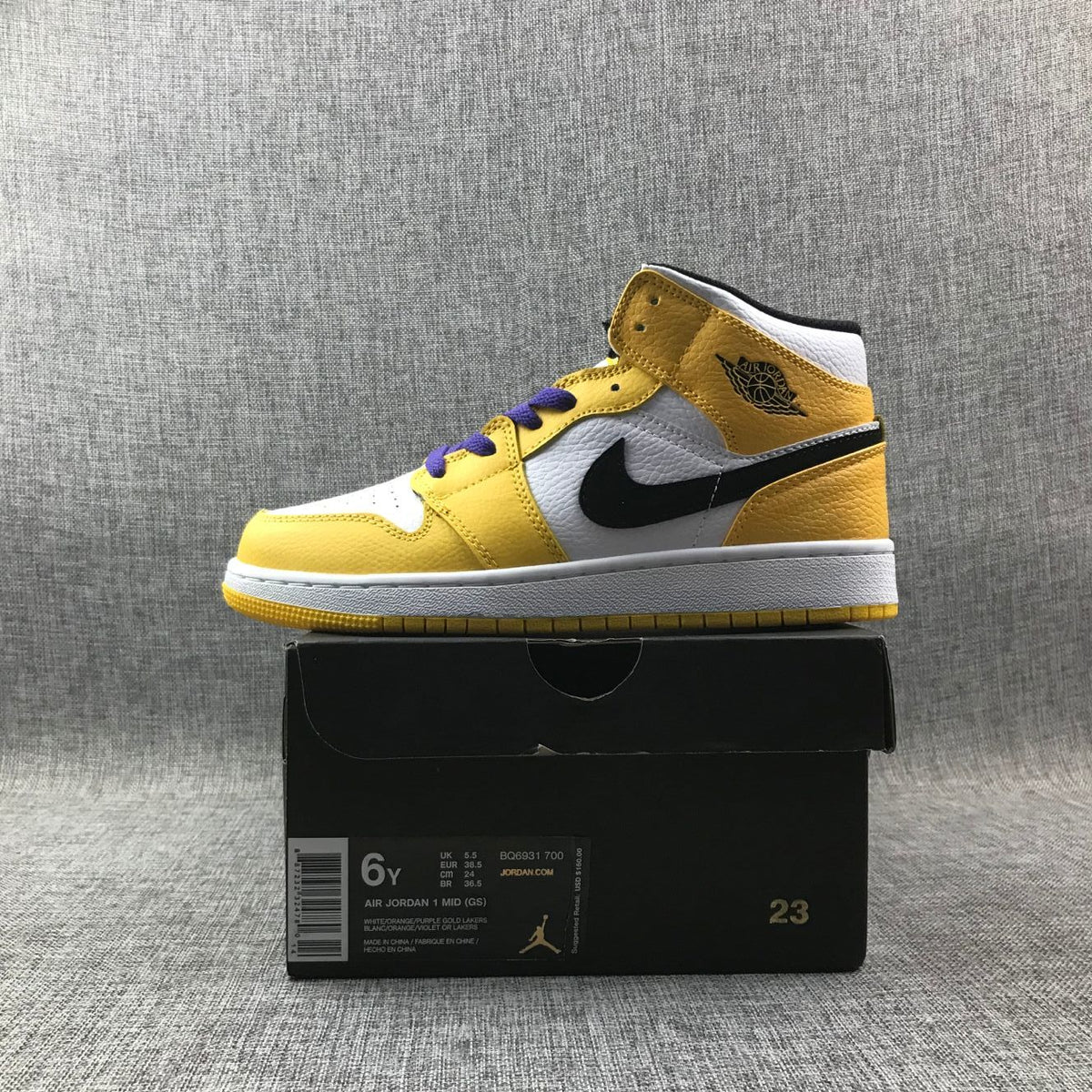 Air Jordan 1 Mid Lakers Yellow and Purple Sneakers BQ6931-700