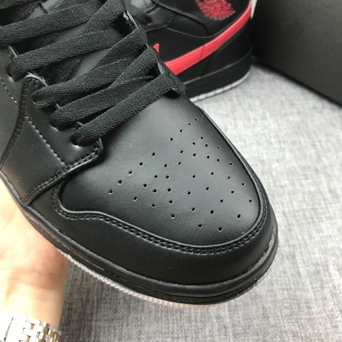 Air Jordan 1 Mid Black and Red Sneakers 554724-045