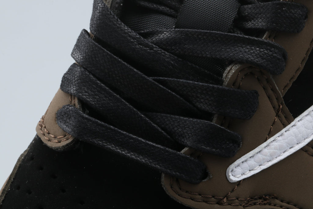 Jordan 1 Low Black and Brown Sneakers with White Swoosh