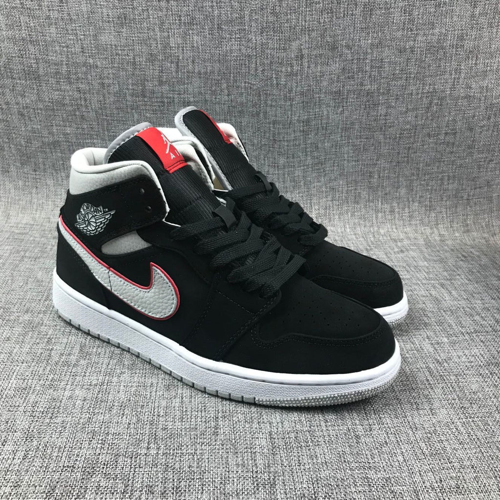 Air Jordan 1 Mid Black, White & Red Sneakers 554724-060
