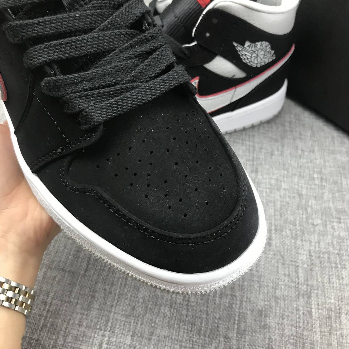 Air Jordan 1 Mid Black, White & Red Sneakers 554724-060