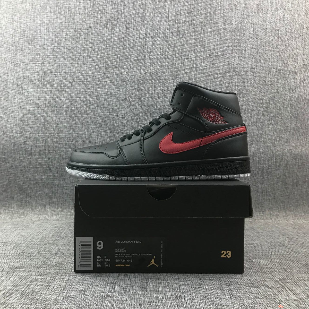 Air Jordan 1 Mid Black and Red Sneakers 554724-045