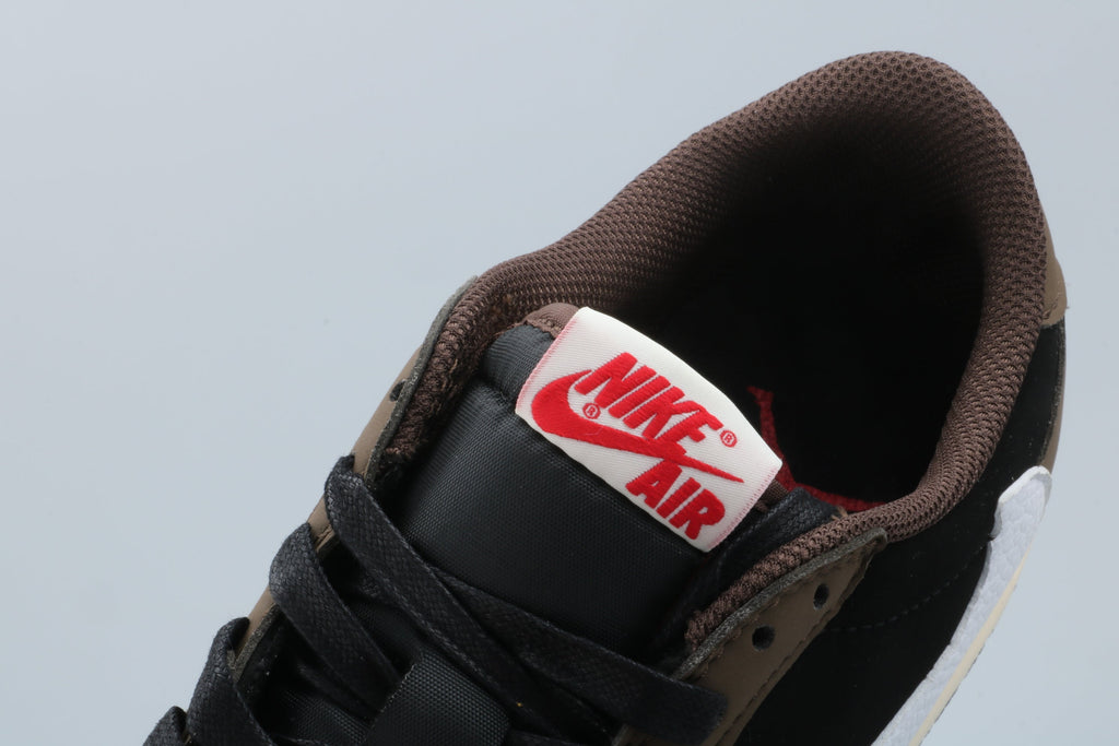 Jordan 1 Low Black and Brown Sneakers with White Swoosh