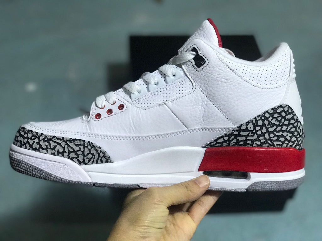 Jordan 3 Retro White Red Elephant Print Sneakers