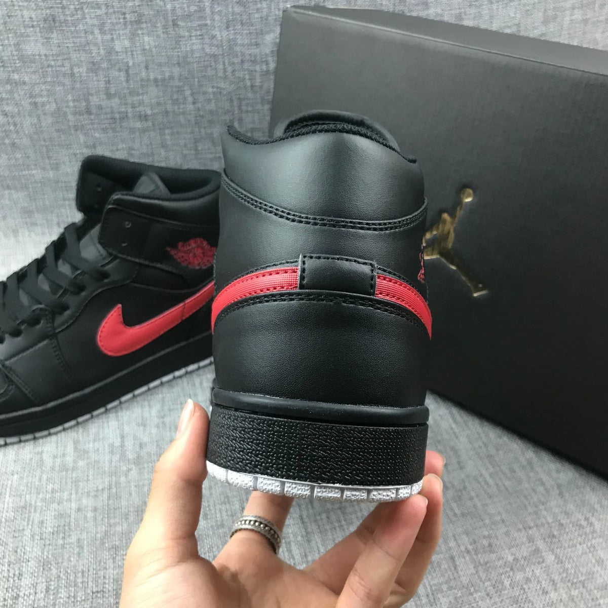 Air Jordan 1 Mid Black and Red Sneakers 554724-045