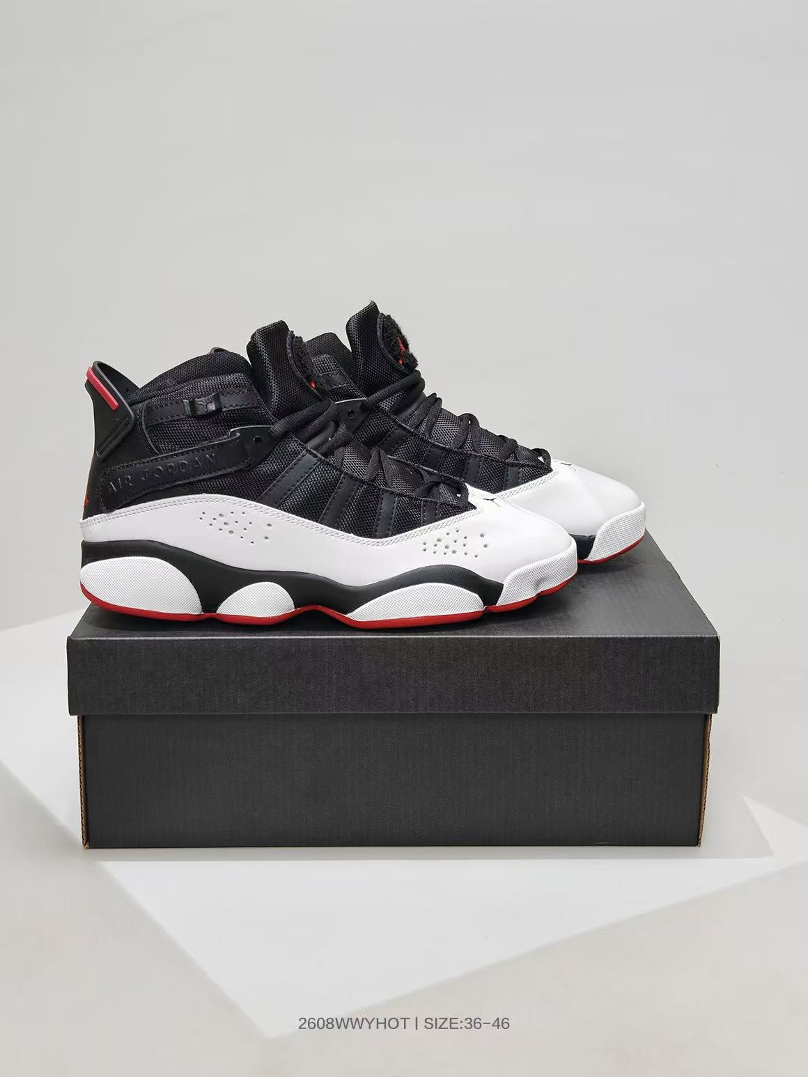 Jordan 6-12 Black White Red Sneakers