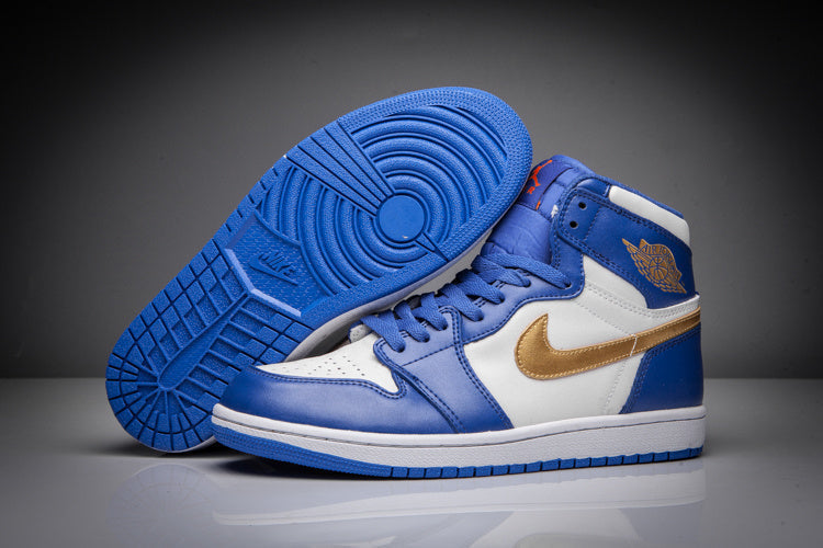 Air Jordan 1 High Blue White Gold Sneakers