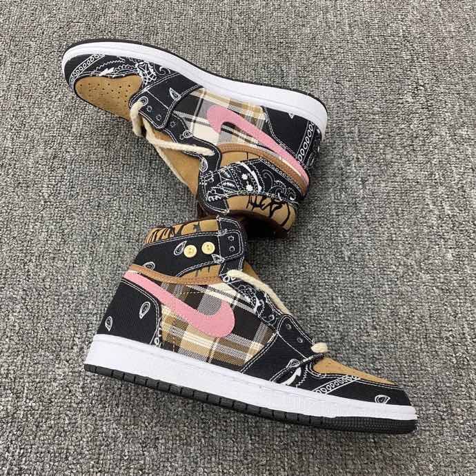 Jordan 1 Mid Paisley Sneakers Black Tan Pink White