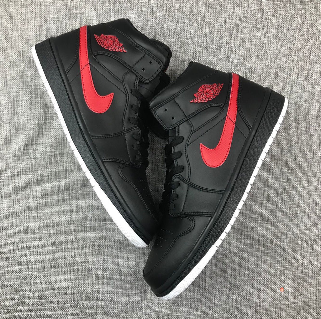 Air Jordan 1 Mid Black and Red Sneakers 554724-045