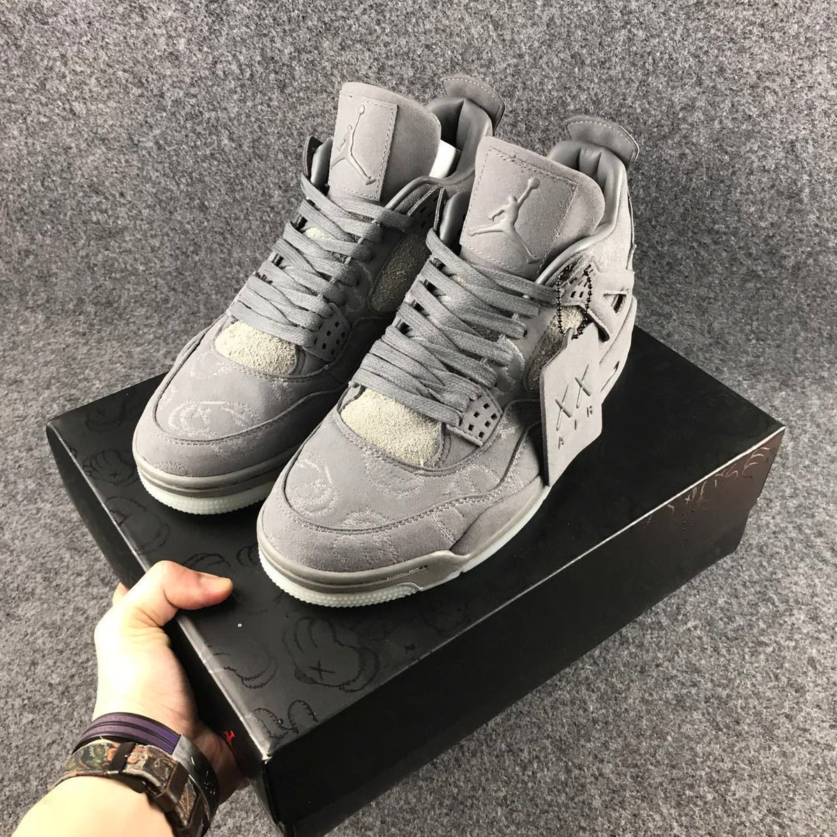Jordan 4 KAWS Sample High-Top Sneakers in Grey