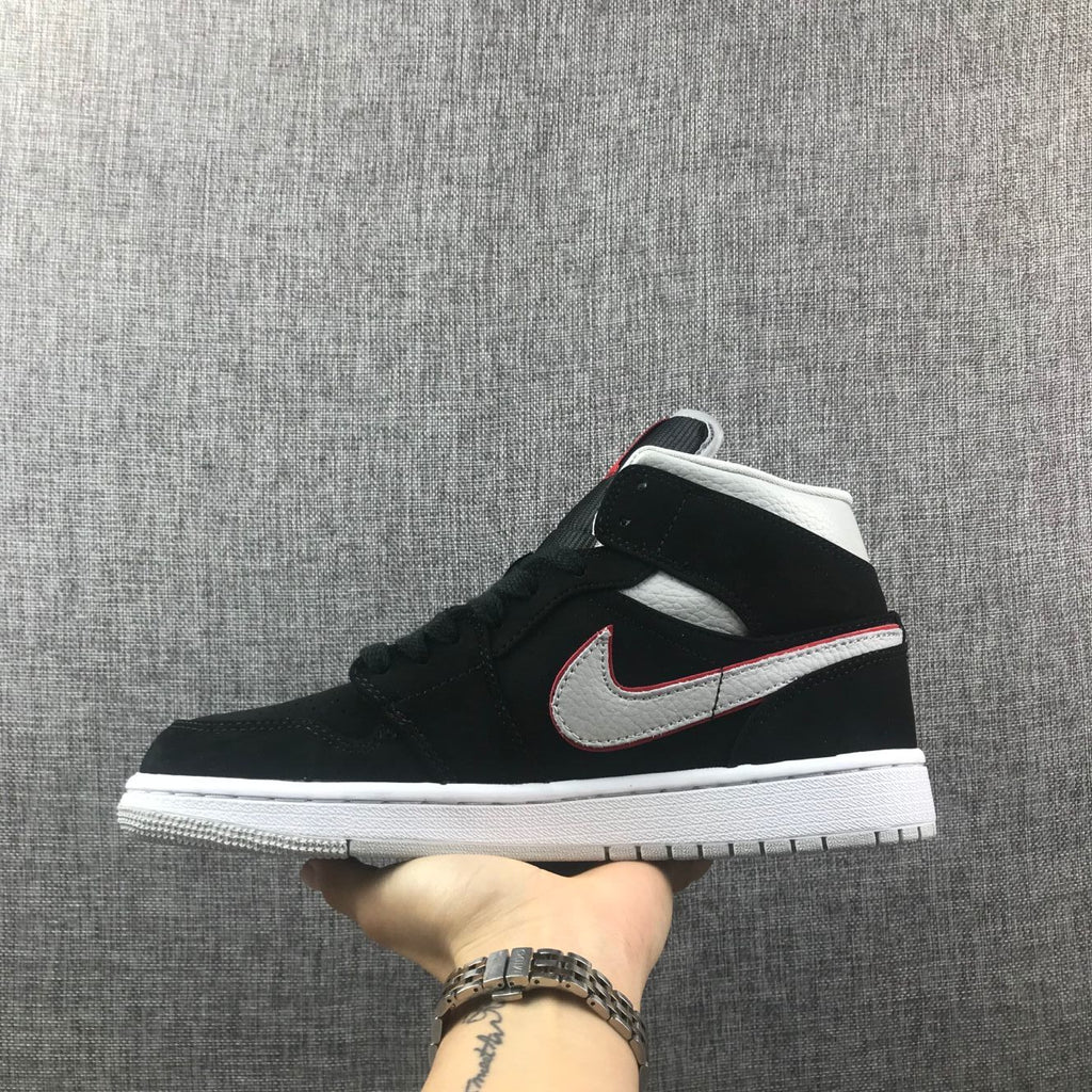 Air Jordan 1 Mid Black, White & Red Sneakers 554724-060