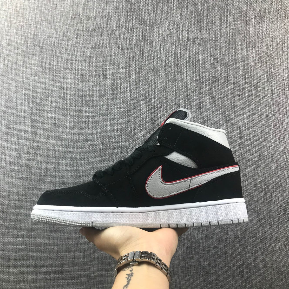 Air Jordan 1 Mid Black, White & Red Sneakers 554724-060