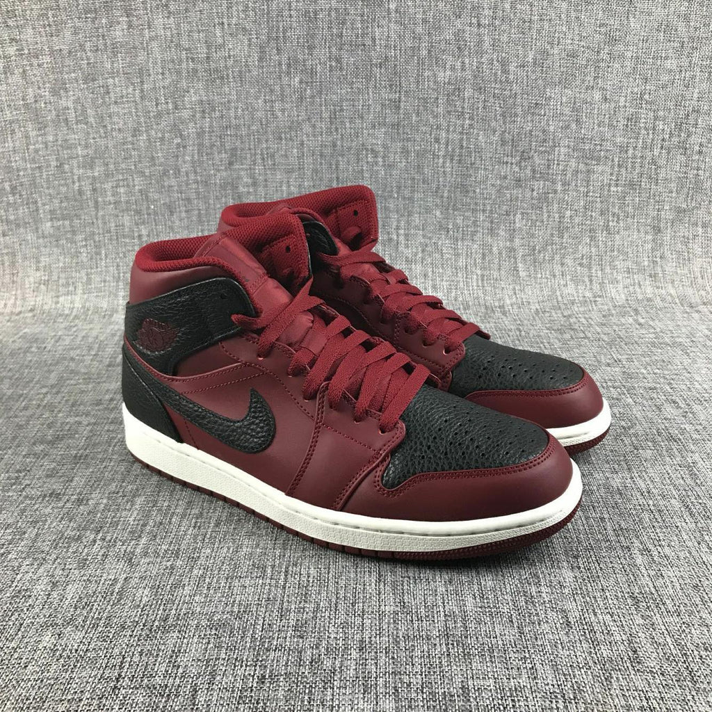 Air Jordan 1 Mid Black and Burgundy Sneakers 554724-601