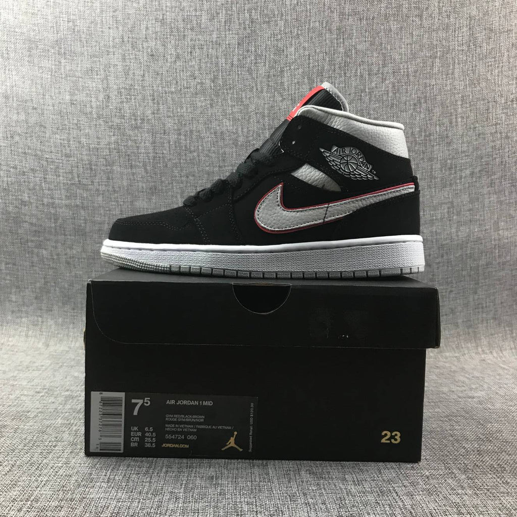 Air Jordan 1 Mid Black, White & Red Sneakers 554724-060