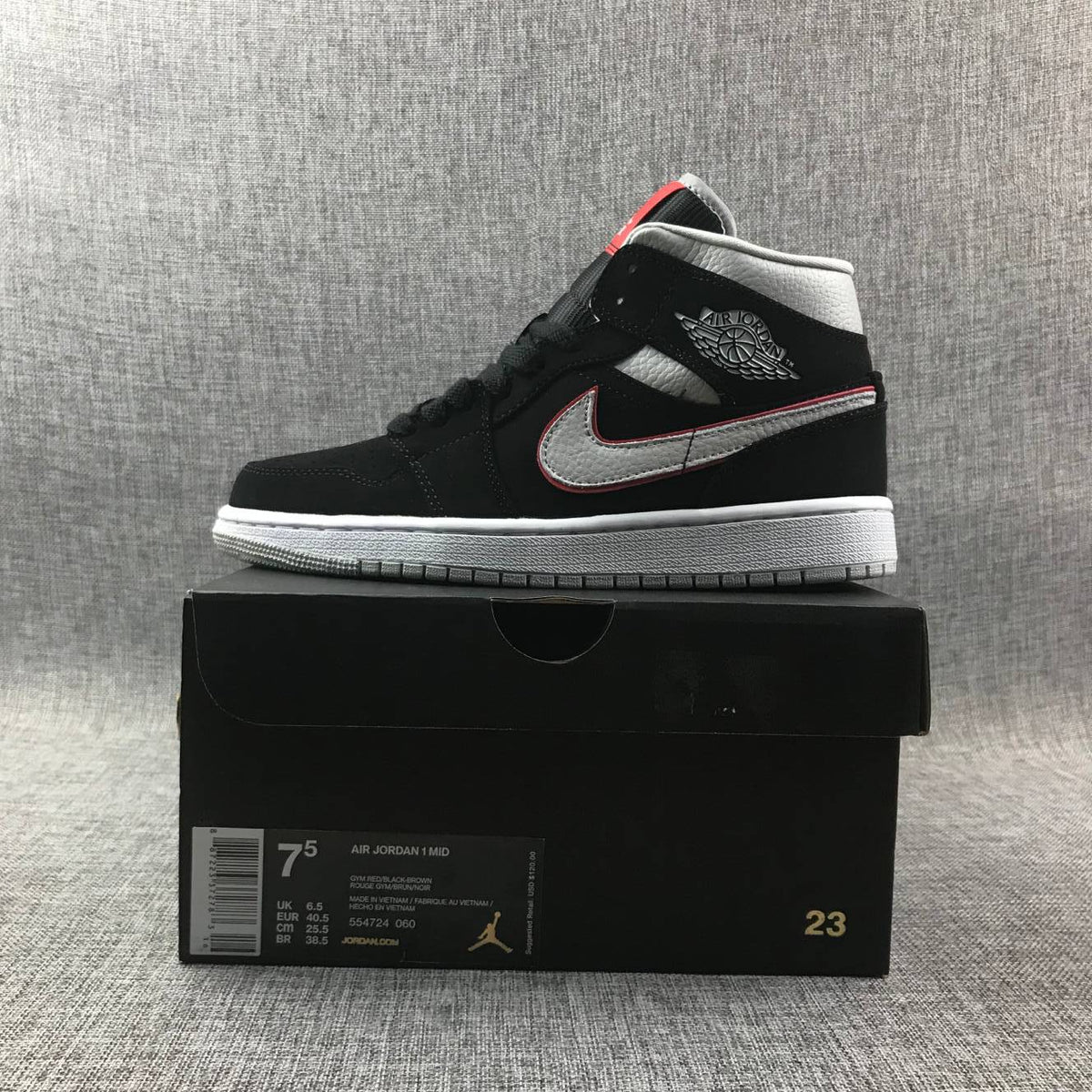 Air Jordan 1 Mid Black, White & Red Sneakers 554724-060