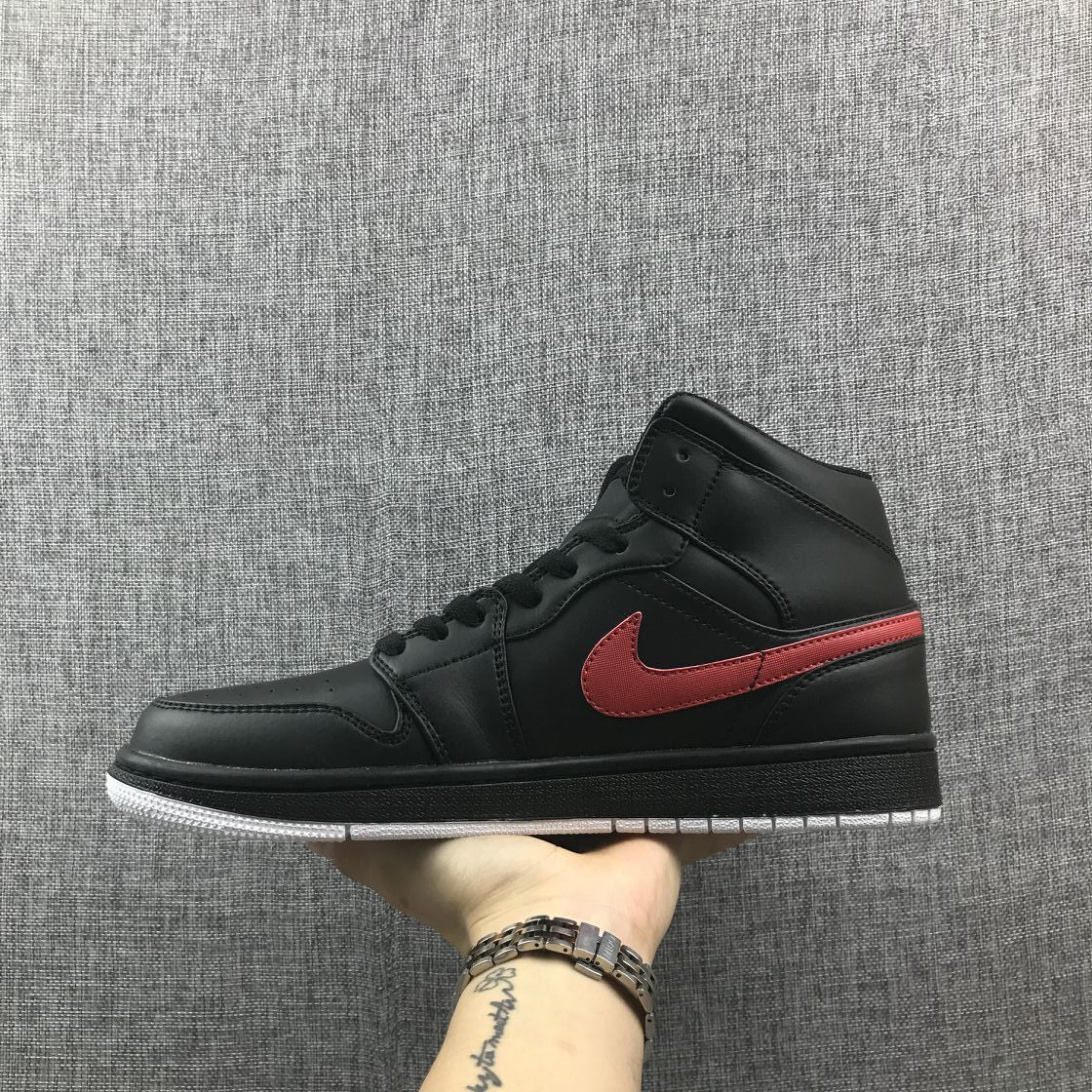 Air Jordan 1 Mid Black and Red Sneakers 554724-045