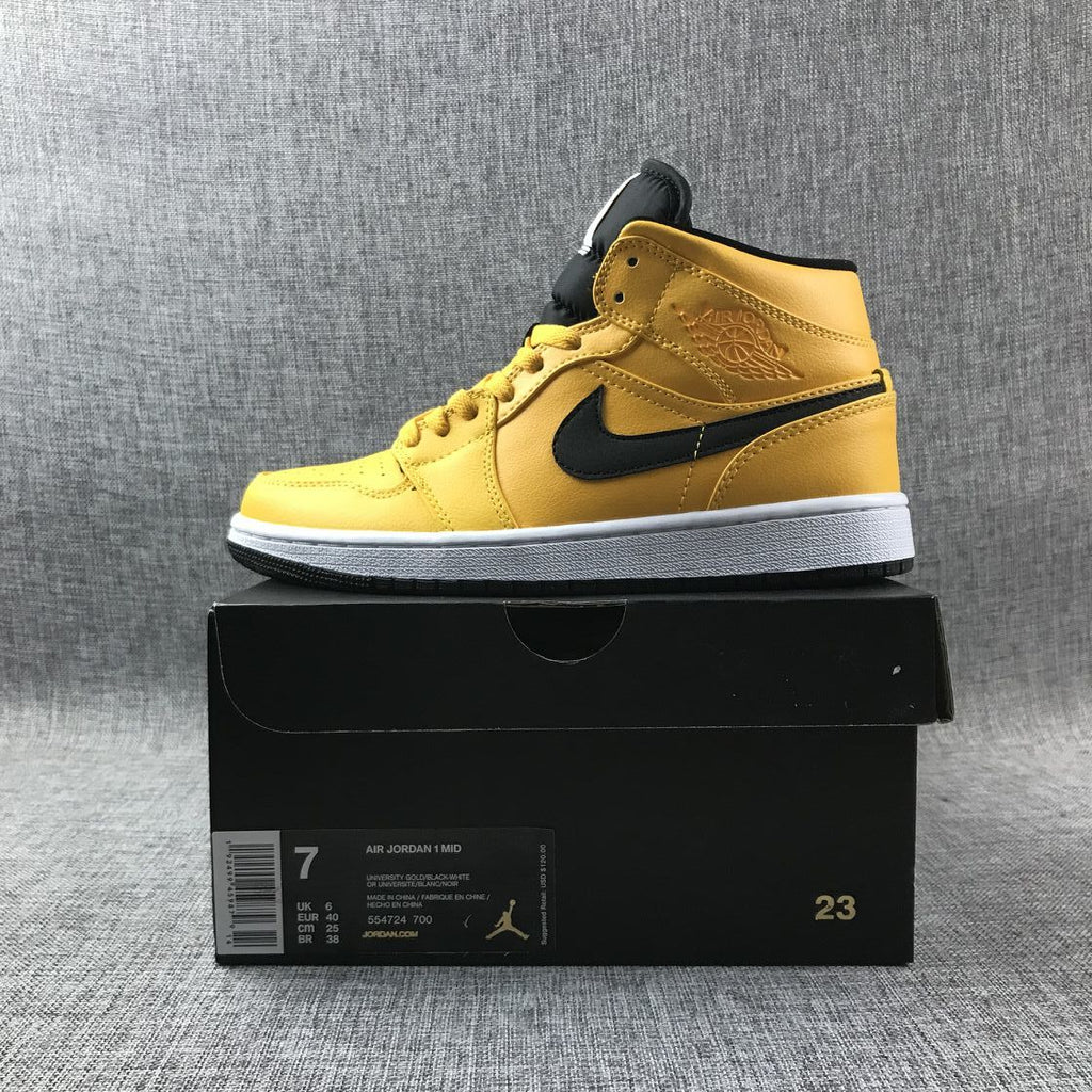 Air Jordan 1 Mid University Gold Black White Sneakers