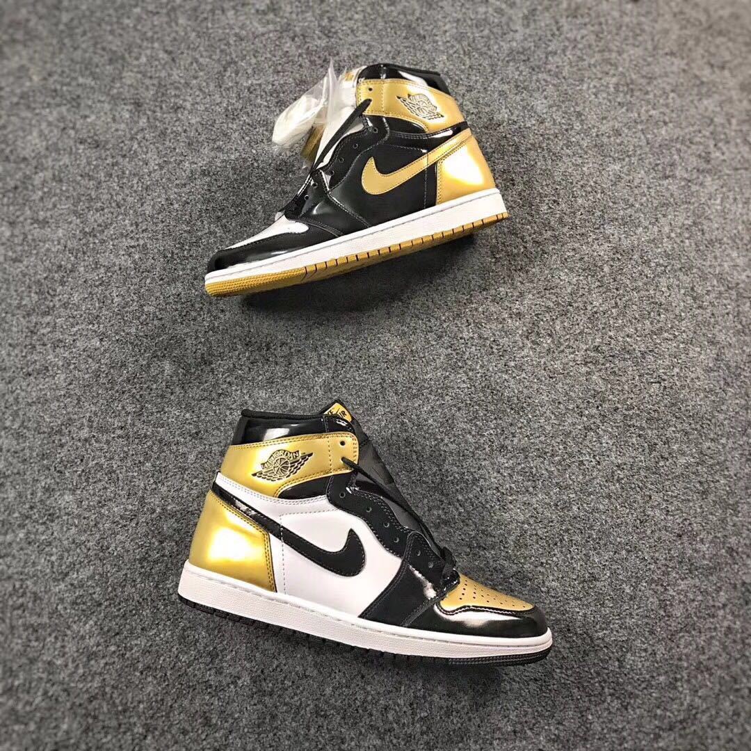 Jordan 1 High Mismatched Black Gold White Sneakers