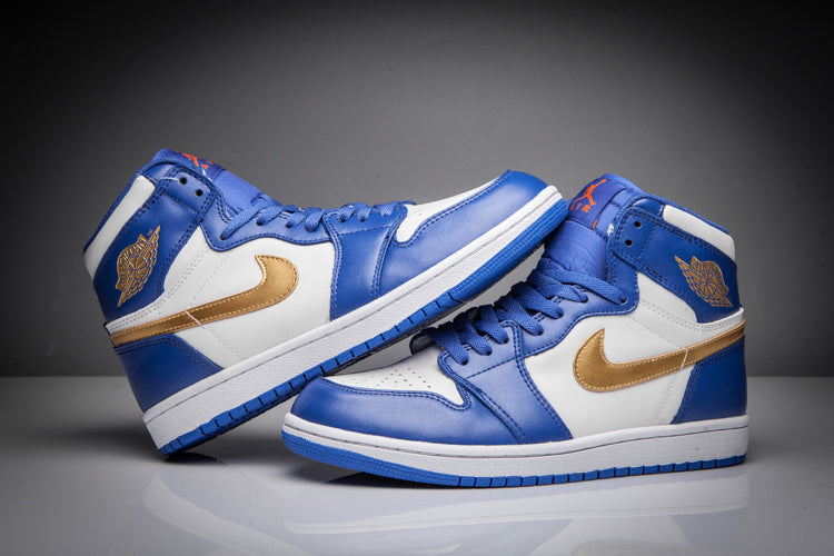 Air Jordan 1 High Blue White Gold Sneakers