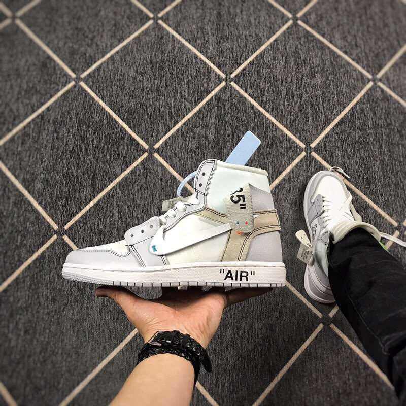 Jordan 1 High Off-White Style White Grey Sneakers