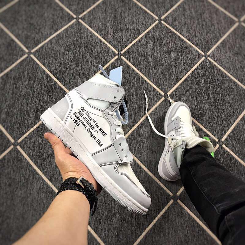 Jordan 1 High Off-White Style White Grey Sneakers