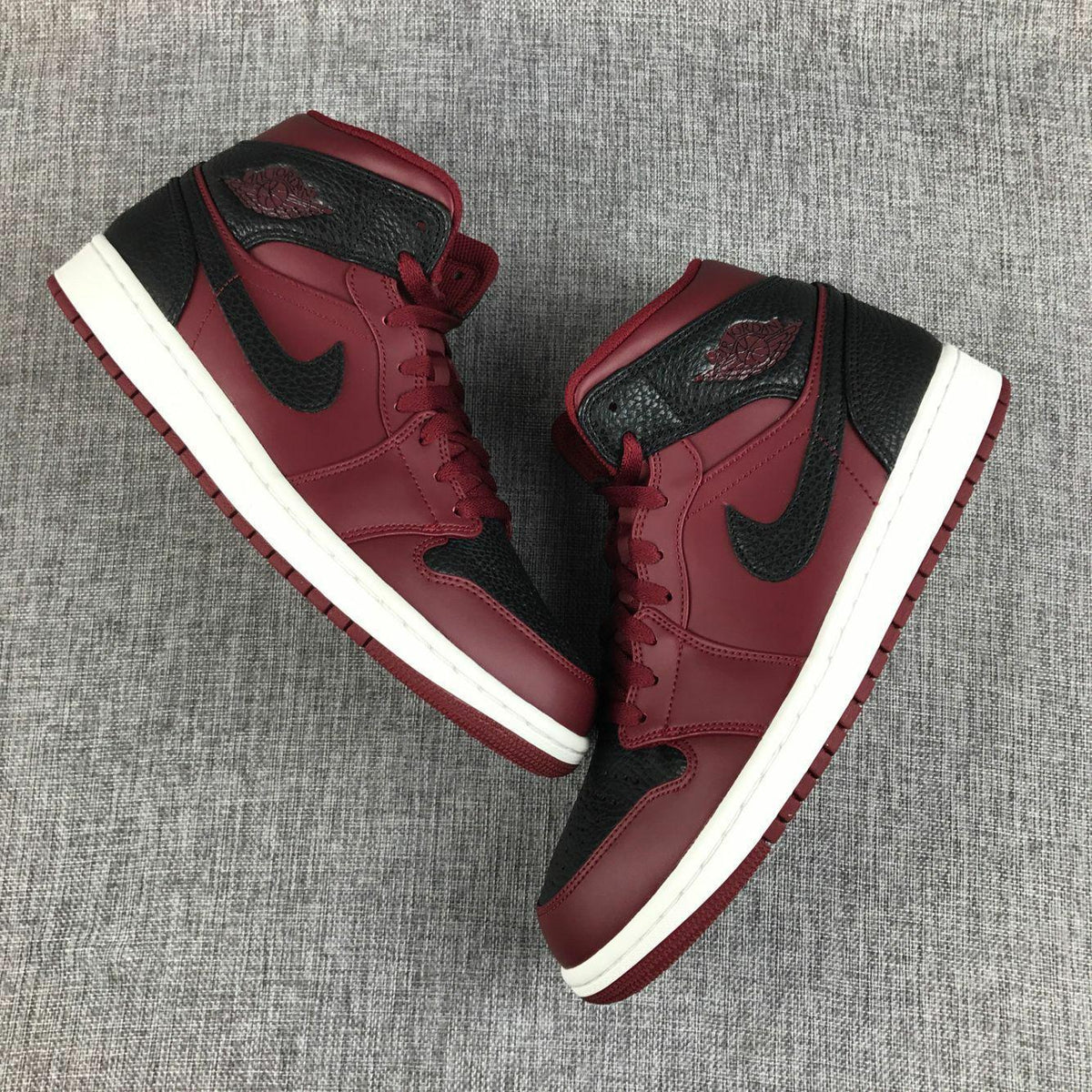 Air Jordan 1 Mid Black and Burgundy Sneakers 554724-601