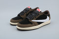 Jordan 1 Low Black and Brown Sneakers with White Swoosh