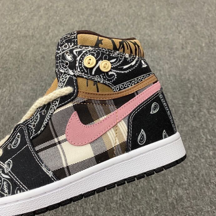 Jordan 1 Mid Paisley Sneakers Black Tan Pink White