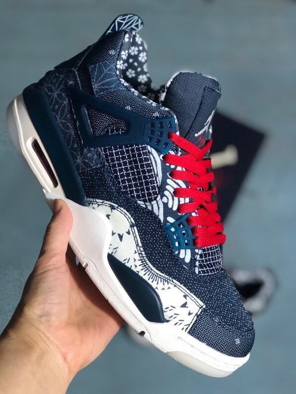 Jordan 4 Sashiko-Style Embroidered Sneakers Navy