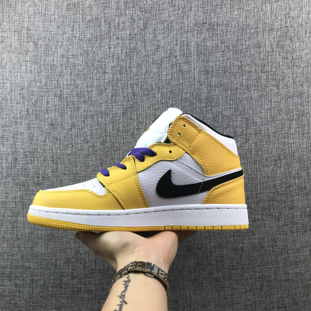 Air Jordan 1 Mid Lakers Yellow and Purple Sneakers BQ6931-700
