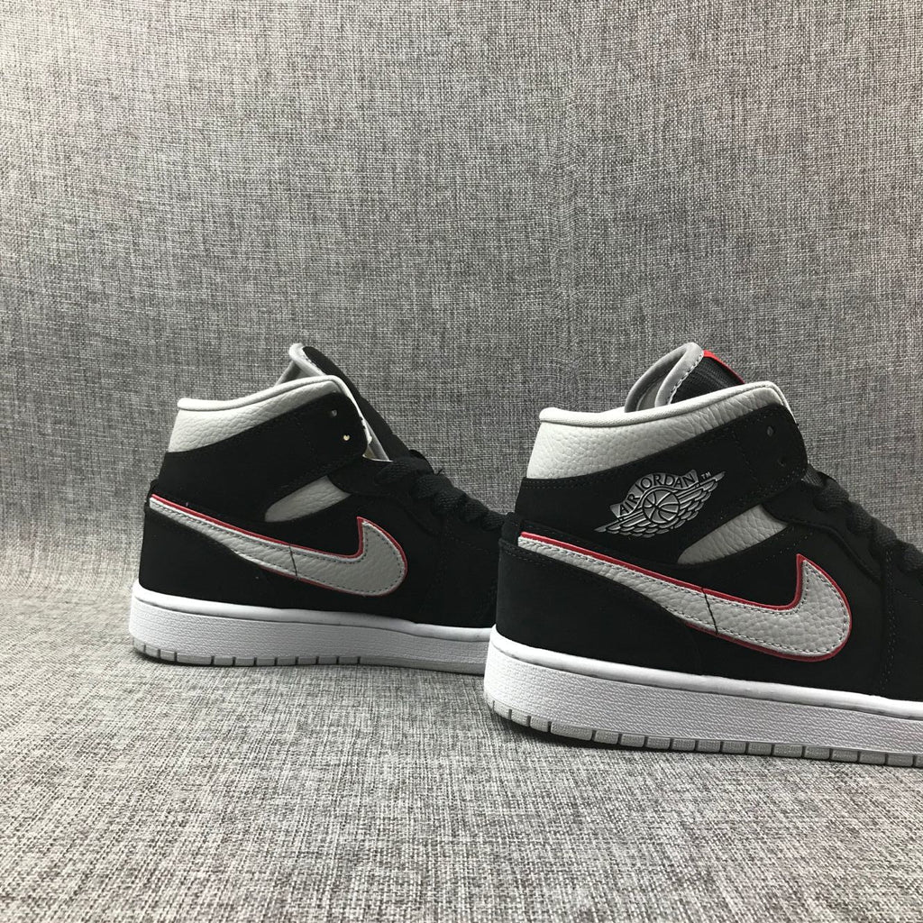 Air Jordan 1 Mid Black, White & Red Sneakers 554724-060