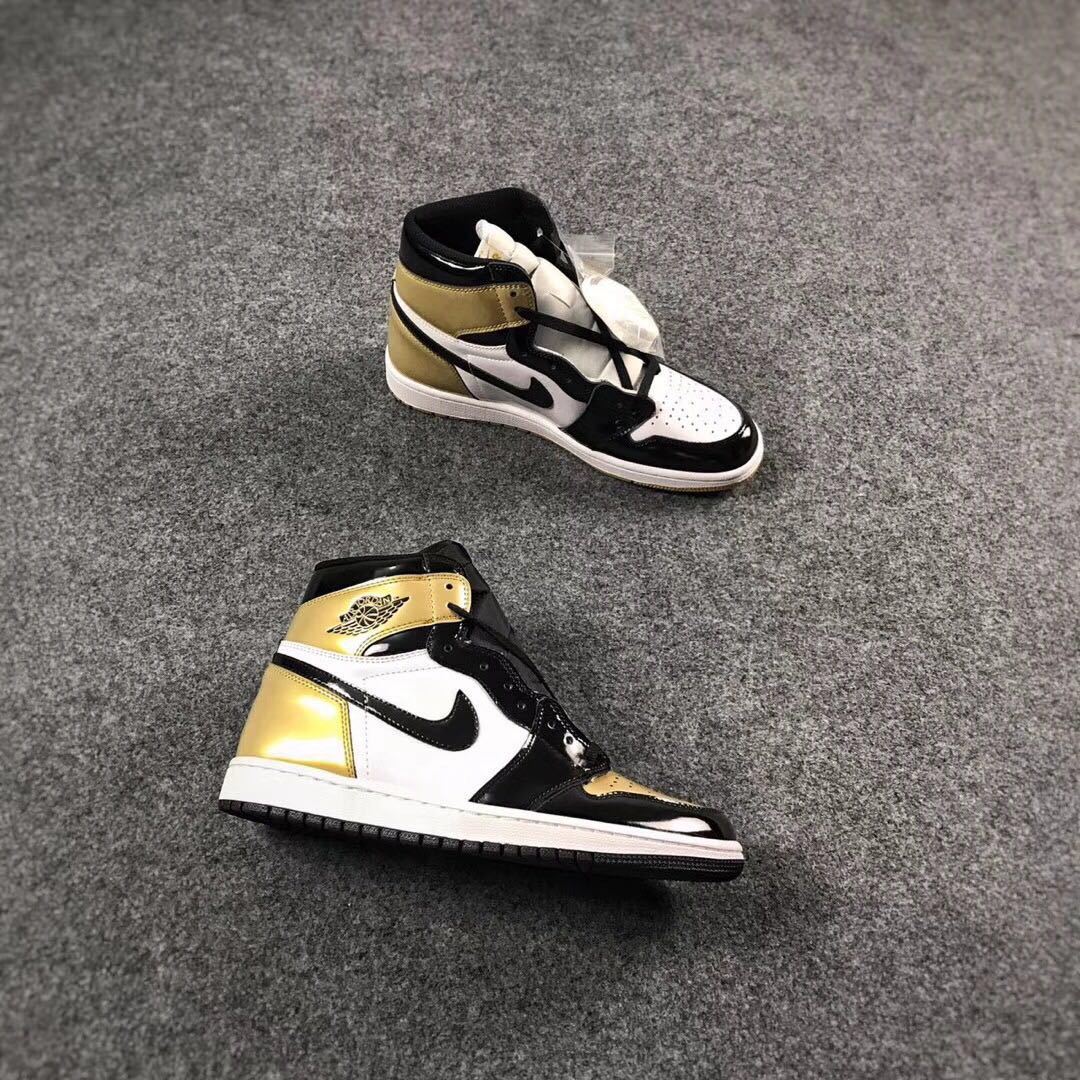 Jordan 1 High Mismatched Black Gold White Sneakers