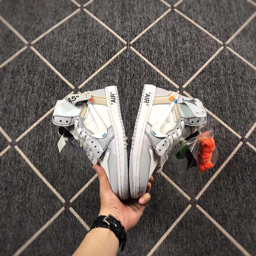Jordan 1 High Off-White Style White Grey Sneakers